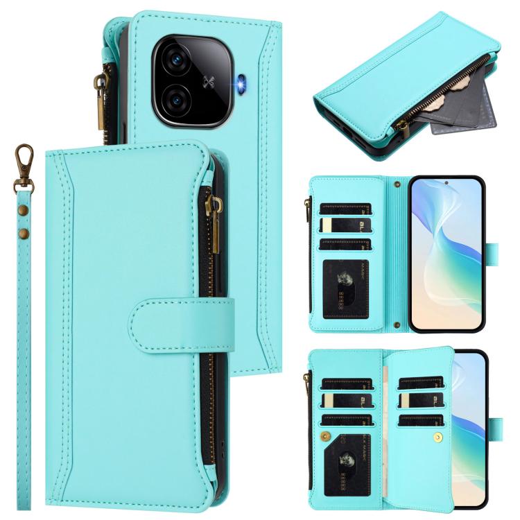 Magnetic Closure 9 Card Slots Zipper Leather Case with Hand Strap, For vivo X100 Pro 5G / X100S Pro 5G, For vivo X100S 5G, For vivo iQOO Z9X, For vivo Y20 / Y20i / Y20S / Y11S, For vivo iQOO Z9 5G / Z9 Turbo 5G, For vivo V30 5G Global                  ...