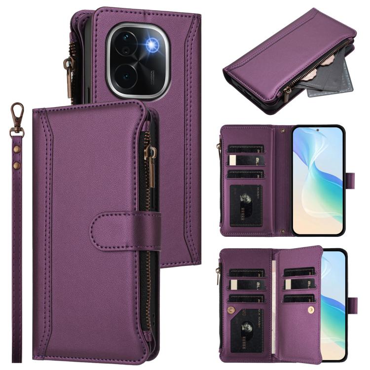 Magnetic Closure 9 Card Slots Zipper Leather Case with Hand Strap, For vivo V50 5G Global, For vivo S20 5G, For vivo S20 Pro 5G, For vivo Y19S 4G Global, For vivo X200 5G, For vivo X200 Pro mini, For vivo X200 Pro 5G, For vivo V40E 5G india / iQOO Z9s ...