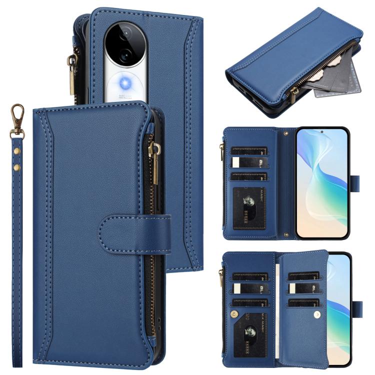 Magnetic Closure 9 Card Slots Zipper Leather Case with Hand Strap, For vivo V50 5G Global, For vivo S20 5G, For vivo S20 Pro 5G, For vivo Y19S 4G Global, For vivo X200 5G, For vivo X200 Pro mini, For vivo X200 Pro 5G, For vivo V40E 5G india / iQOO Z9s ...