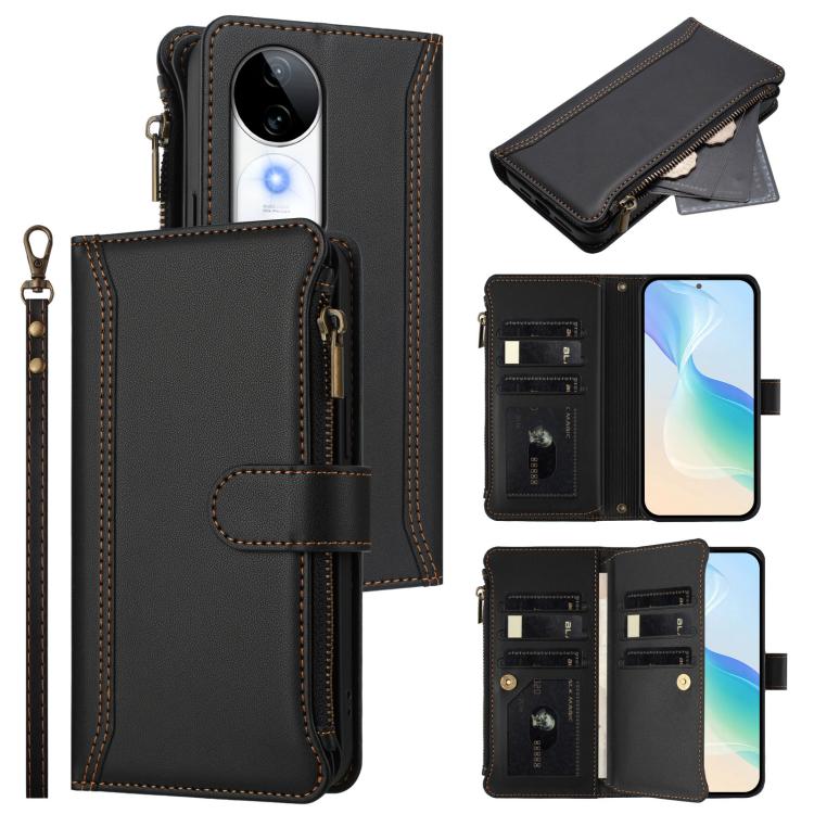 Magnetic Closure 9 Card Slots Zipper Leather Case with Hand Strap, For vivo V50 5G Global, For vivo S20 5G, For vivo S20 Pro 5G, For vivo Y19S 4G Global, For vivo X200 5G, For vivo X200 Pro mini, For vivo X200 Pro 5G, For vivo V40E 5G india / iQOO Z9s ...