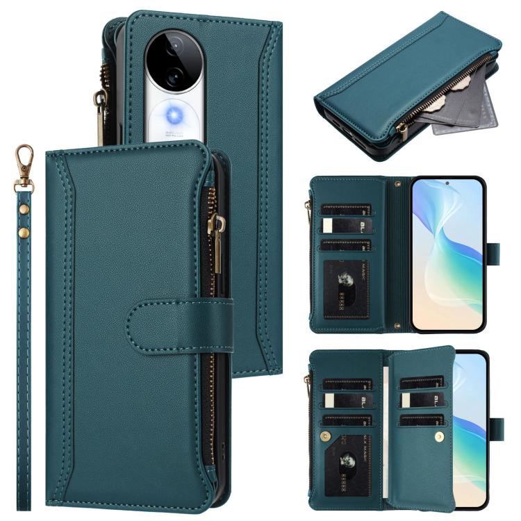 Magnetic Closure 9 Card Slots Zipper Leather Case with Hand Strap, For vivo V50 5G Global, For vivo S20 5G, For vivo S20 Pro 5G, For vivo Y19S 4G Global, For vivo X200 5G, For vivo X200 Pro mini, For vivo X200 Pro 5G, For vivo V40E 5G india / iQOO Z9s ...