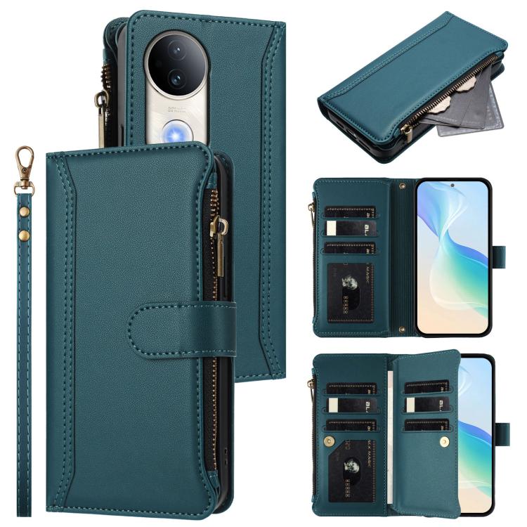 Magnetic Closure 9 Card Slots Zipper Leather Case with Hand Strap, For vivo V50 5G Global, For vivo S20 5G, For vivo S20 Pro 5G, For vivo Y19S 4G Global, For vivo X200 5G, For vivo X200 Pro mini, For vivo X200 Pro 5G, For vivo V40E 5G india / iQOO Z9s ...