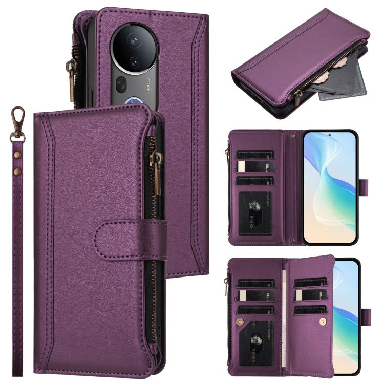Magnetic Closure 9 Card Slots Zipper Leather Case with Hand Strap, For vivo V50 5G Global, For vivo S20 5G, For vivo S20 Pro 5G, For vivo Y19S 4G Global, For vivo X200 5G, For vivo X200 Pro mini, For vivo X200 Pro 5G, For vivo V40E 5G india / iQOO Z9s ...