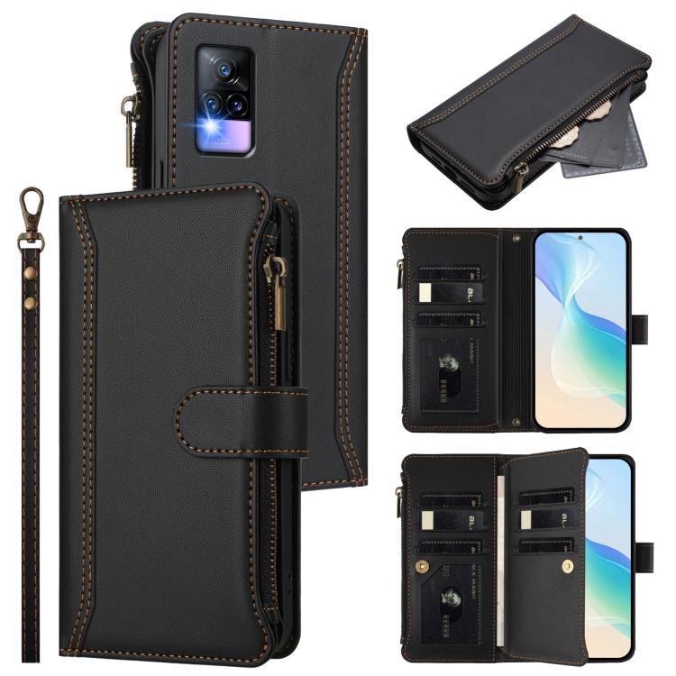 Magnetic Closure 9 Card Slots Zipper Leather Case with Hand Strap, For vivo Y33S 4G Global / Y21 2021, For vivo V20 / V21E 4G / Y73 2021, For vivo Y30 4G Global, For vivo Y19 / U3 / Y5S / Z5i / U20, For vivo Y17 / Y15 / Y12 Global