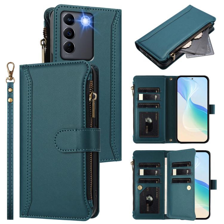 Magnetic Closure 9 Card Slots Zipper Leather Case with Hand Strap, For vivo X100 Pro 5G / X100S Pro 5G, For vivo X100S 5G, For vivo iQOO Z9X, For vivo Y20 / Y20i / Y20S / Y11S, For vivo iQOO Z9 5G / Z9 Turbo 5G, For vivo V30 5G Global                  ...
