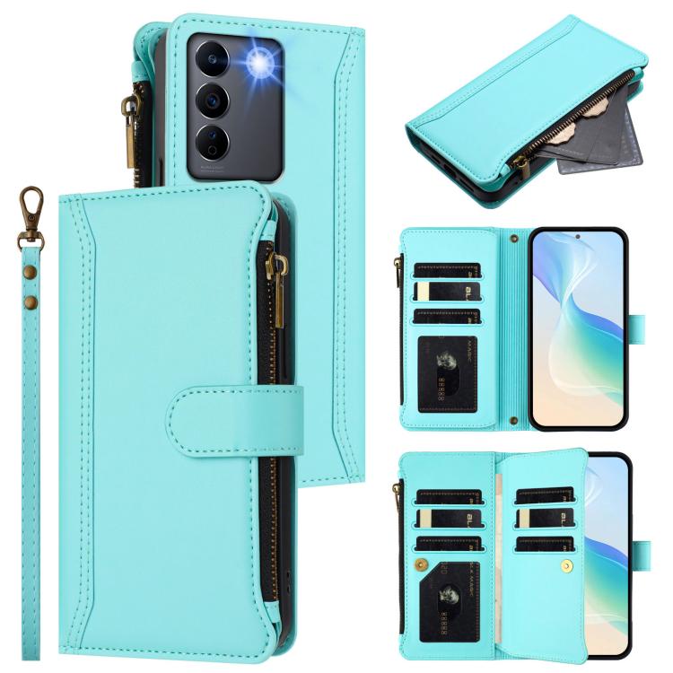Magnetic Closure 9 Card Slots Zipper Leather Case with Hand Strap, For vivo X100 Pro 5G / X100S Pro 5G, For vivo X100S 5G, For vivo iQOO Z9X, For vivo Y20 / Y20i / Y20S / Y11S, For vivo iQOO Z9 5G / Z9 Turbo 5G, For vivo V30 5G Global                  ...