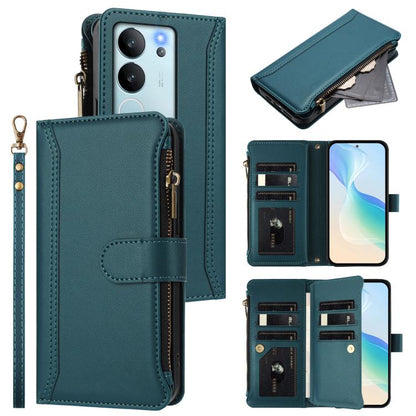 Magnetic Closure 9 Card Slots Zipper Leather Case with Hand Strap, For vivo X100 Pro 5G / X100S Pro 5G, For vivo X100S 5G, For vivo iQOO Z9X, For vivo Y20 / Y20i / Y20S / Y11S, For vivo iQOO Z9 5G / Z9 Turbo 5G, For vivo V30 5G Global                  ...