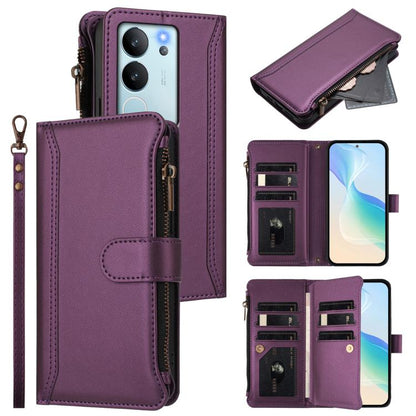 Magnetic Closure 9 Card Slots Zipper Leather Case with Hand Strap, For vivo X100 Pro 5G / X100S Pro 5G, For vivo X100S 5G, For vivo iQOO Z9X, For vivo Y20 / Y20i / Y20S / Y11S, For vivo iQOO Z9 5G / Z9 Turbo 5G, For vivo V30 5G Global                  ...