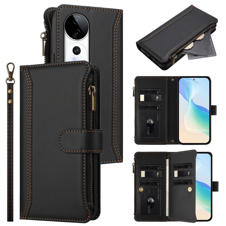 Magnetic Closure 9 Card Slots Zipper Leather Case with Hand Strap, For vivo V50 5G Global, For vivo S20 5G, For vivo S20 Pro 5G, For vivo Y19S 4G Global, For vivo X200 5G, For vivo X200 Pro mini, For vivo X200 Pro 5G, For vivo V40E 5G india / iQOO Z9s ...