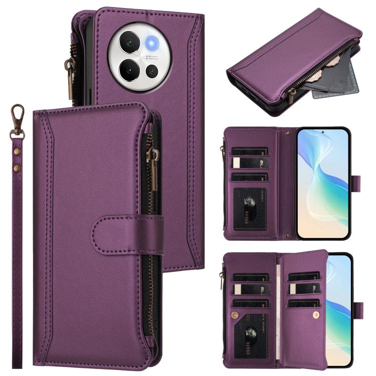 Magnetic Closure 9 Card Slots Zipper Leather Case with Hand Strap, For vivo V50 5G Global, For vivo S20 5G, For vivo S20 Pro 5G, For vivo Y19S 4G Global, For vivo X200 5G, For vivo X200 Pro mini, For vivo X200 Pro 5G, For vivo V40E 5G india / iQOO Z9s ...