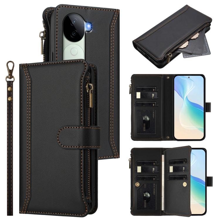 Magnetic Closure 9 Card Slots Zipper Leather Case with Hand Strap, For vivo V50 5G Global, For vivo S20 5G, For vivo S20 Pro 5G, For vivo Y19S 4G Global, For vivo X200 5G, For vivo X200 Pro mini, For vivo X200 Pro 5G, For vivo V40E 5G india / iQOO Z9s ...