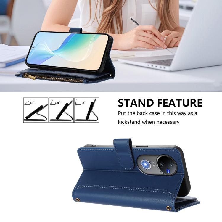 Magnetic Closure 9 Card Slots Zipper Leather Case with Hand Strap, For vivo V50 5G Global, For vivo S20 5G, For vivo S20 Pro 5G, For vivo Y19S 4G Global, For vivo X200 5G, For vivo X200 Pro mini, For vivo X200 Pro 5G, For vivo V40E 5G india / iQOO Z9s ...