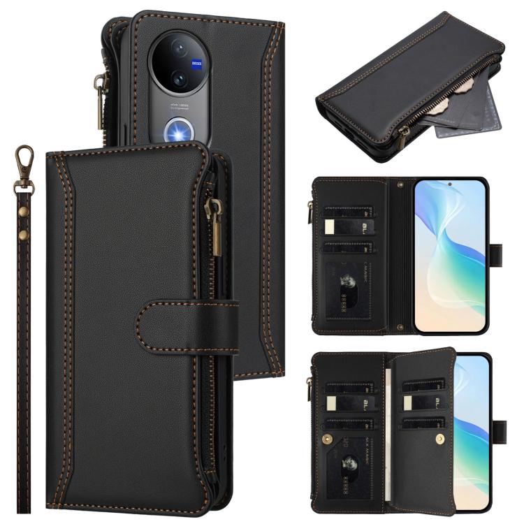 Magnetic Closure 9 Card Slots Zipper Leather Case with Hand Strap, For vivo V50 5G Global, For vivo S20 5G, For vivo S20 Pro 5G, For vivo Y19S 4G Global, For vivo X200 5G, For vivo X200 Pro mini, For vivo X200 Pro 5G, For vivo V40E 5G india / iQOO Z9s ...