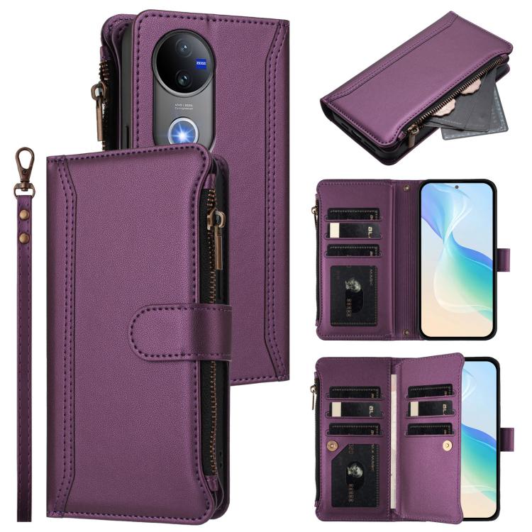 Magnetic Closure 9 Card Slots Zipper Leather Case with Hand Strap, For vivo V50 5G Global, For vivo S20 5G, For vivo S20 Pro 5G, For vivo Y19S 4G Global, For vivo X200 5G, For vivo X200 Pro mini, For vivo X200 Pro 5G, For vivo V40E 5G india / iQOO Z9s ...