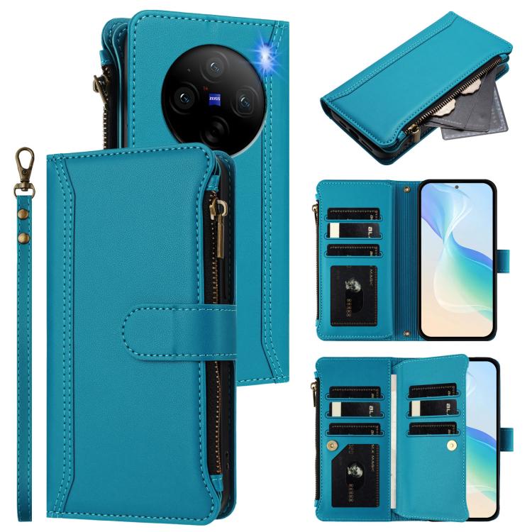 Magnetic Closure 9 Card Slots Zipper Leather Case with Hand Strap, For vivo X100 Pro 5G / X100S Pro 5G, For vivo X100S 5G, For vivo iQOO Z9X, For vivo Y20 / Y20i / Y20S / Y11S, For vivo iQOO Z9 5G / Z9 Turbo 5G, For vivo V30 5G Global                  ...