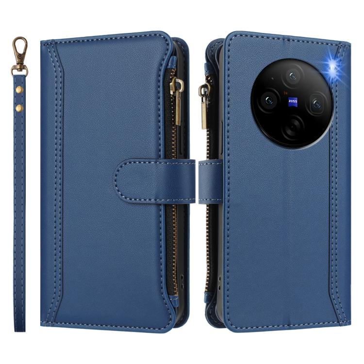 Magnetic Closure 9 Card Slots Zipper Leather Case with Hand Strap, For vivo X100 Pro 5G / X100S Pro 5G, For vivo X100S 5G, For vivo iQOO Z9X, For vivo Y20 / Y20i / Y20S / Y11S, For vivo iQOO Z9 5G / Z9 Turbo 5G, For vivo V30 5G Global                  ...