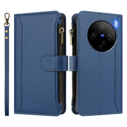 Magnetic Closure 9 Card Slots Zipper Leather Case with Hand Strap, For vivo X100 Pro 5G / X100S Pro 5G, For vivo X100S 5G, For vivo iQOO Z9X, For vivo Y20 / Y20i / Y20S / Y11S, For vivo iQOO Z9 5G / Z9 Turbo 5G, For vivo V30 5G Global                  ...