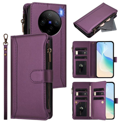 Magnetic Closure 9 Card Slots Zipper Leather Case with Hand Strap, For vivo X100 Pro 5G / X100S Pro 5G, For vivo X100S 5G, For vivo iQOO Z9X, For vivo Y20 / Y20i / Y20S / Y11S, For vivo iQOO Z9 5G / Z9 Turbo 5G, For vivo V30 5G Global                  ...