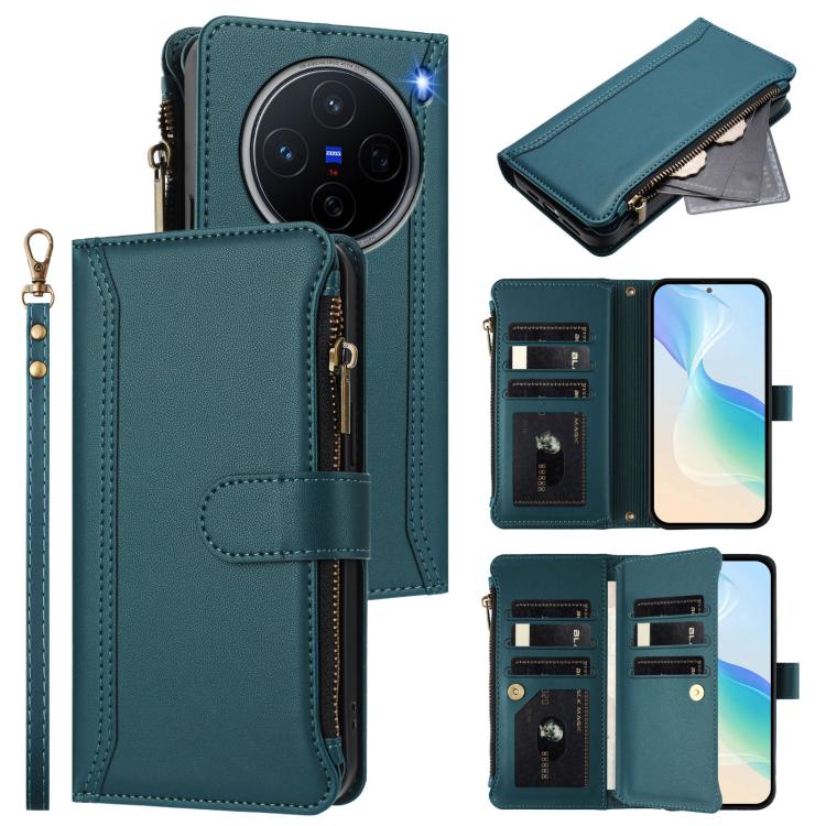 Magnetic Closure 9 Card Slots Zipper Leather Case with Hand Strap, For vivo V50 5G Global, For vivo S20 5G, For vivo S20 Pro 5G, For vivo Y19S 4G Global, For vivo X200 5G, For vivo X200 Pro mini, For vivo X200 Pro 5G, For vivo V40E 5G india / iQOO Z9s ...