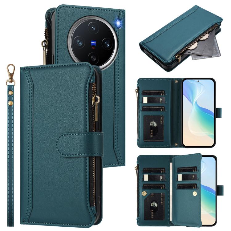 Magnetic Closure 9 Card Slots Zipper Leather Case with Hand Strap, For vivo V50 5G Global, For vivo S20 5G, For vivo S20 Pro 5G, For vivo Y19S 4G Global, For vivo X200 5G, For vivo X200 Pro mini, For vivo X200 Pro 5G, For vivo V40E 5G india / iQOO Z9s ...