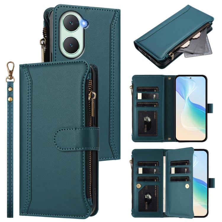 Magnetic Closure 9 Card Slots Zipper Leather Case with Hand Strap, For vivo V50 5G Global, For vivo S20 5G, For vivo S20 Pro 5G, For vivo Y19S 4G Global, For vivo X200 5G, For vivo X200 Pro mini, For vivo X200 Pro 5G, For vivo V40E 5G india / iQOO Z9s ...