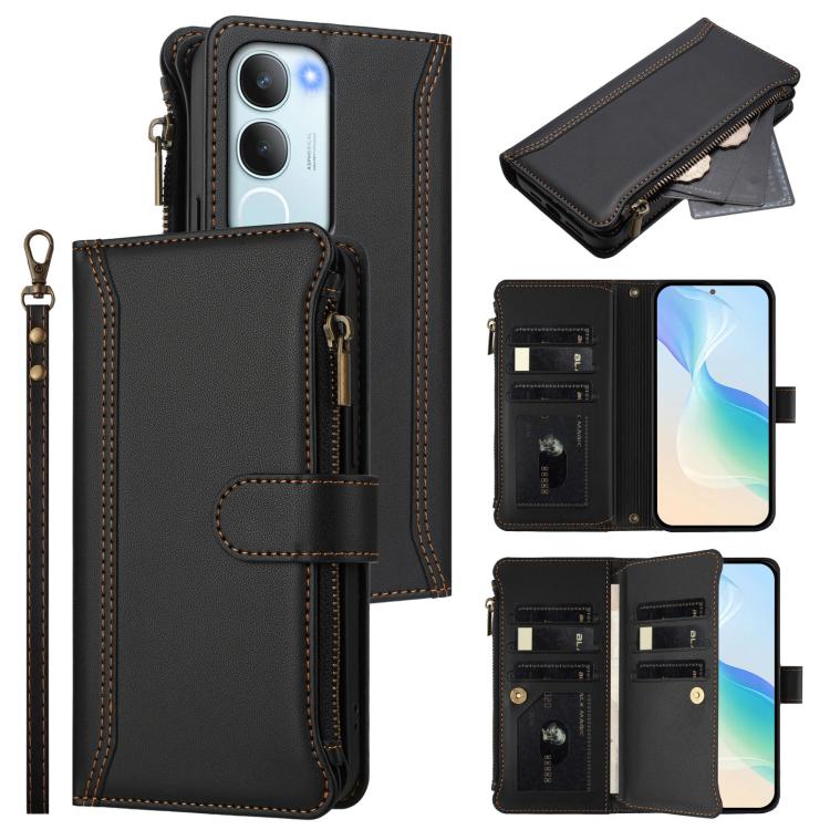 Magnetic Closure 9 Card Slots Zipper Leather Case with Hand Strap, For vivo V50 5G Global, For vivo S20 5G, For vivo S20 Pro 5G, For vivo Y19S 4G Global, For vivo X200 5G, For vivo X200 Pro mini, For vivo X200 Pro 5G, For vivo V40E 5G india / iQOO Z9s ...