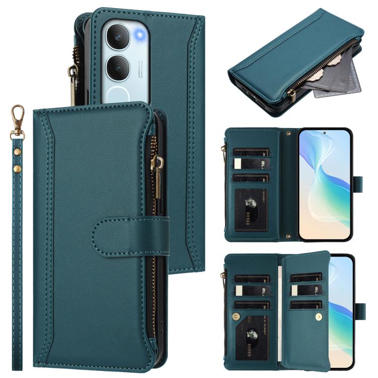 Magnetic Closure 9 Card Slots Zipper Leather Case with Hand Strap, For vivo V50 5G Global, For vivo S20 5G, For vivo S20 Pro 5G, For vivo Y19S 4G Global, For vivo X200 5G, For vivo X200 Pro mini, For vivo X200 Pro 5G, For vivo V40E 5G india / iQOO Z9s ...
