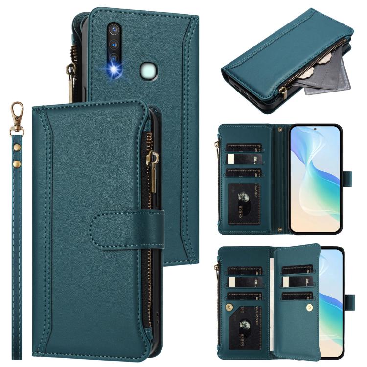 Magnetic Closure 9 Card Slots Zipper Leather Case with Hand Strap, For vivo Y33S 4G Global / Y21 2021, For vivo V20 / V21E 4G / Y73 2021, For vivo Y30 4G Global, For vivo Y19 / U3 / Y5S / Z5i / U20, For vivo Y17 / Y15 / Y12 Global