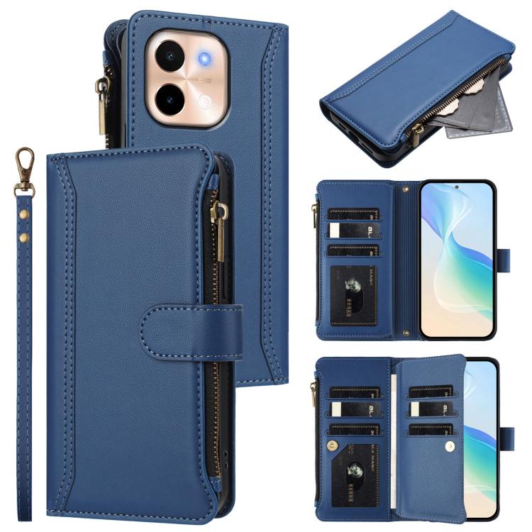 Magnetic Closure 9 Card Slots Zipper Leather Case with Hand Strap, For vivo V50 5G Global, For vivo S20 5G, For vivo S20 Pro 5G, For vivo Y19S 4G Global, For vivo X200 5G, For vivo X200 Pro mini, For vivo X200 Pro 5G, For vivo V40E 5G india / iQOO Z9s ...