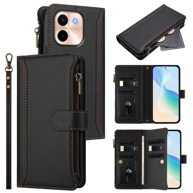 Magnetic Closure 9 Card Slots Zipper Leather Case with Hand Strap, For vivo V50 5G Global, For vivo S20 5G, For vivo S20 Pro 5G, For vivo Y19S 4G Global, For vivo X200 5G, For vivo X200 Pro mini, For vivo X200 Pro 5G, For vivo V40E 5G india / iQOO Z9s ...