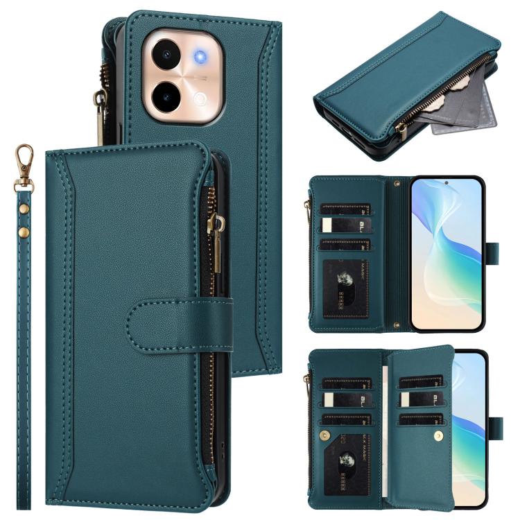 Magnetic Closure 9 Card Slots Zipper Leather Case with Hand Strap, For vivo V50 5G Global, For vivo S20 5G, For vivo S20 Pro 5G, For vivo Y19S 4G Global, For vivo X200 5G, For vivo X200 Pro mini, For vivo X200 Pro 5G, For vivo V40E 5G india / iQOO Z9s ...