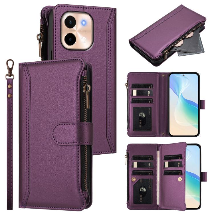 Magnetic Closure 9 Card Slots Zipper Leather Case with Hand Strap, For vivo V50 5G Global, For vivo S20 5G, For vivo S20 Pro 5G, For vivo Y19S 4G Global, For vivo X200 5G, For vivo X200 Pro mini, For vivo X200 Pro 5G, For vivo V40E 5G india / iQOO Z9s ...