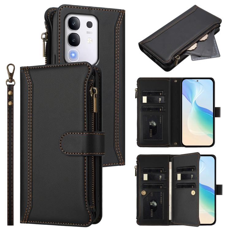 Magnetic Closure 9 Card Slots Zipper Leather Case with Hand Strap, For vivo X300 FE 5G Zeiss/S50 Pro Mini 5G, For vivo X300s, For vivo Y21 5G 2026 Global / Y05 4G, For vivo V70 FE 5G, For vivo X300 Ultra, For vivo X300 Pro, For vivo X300               ...