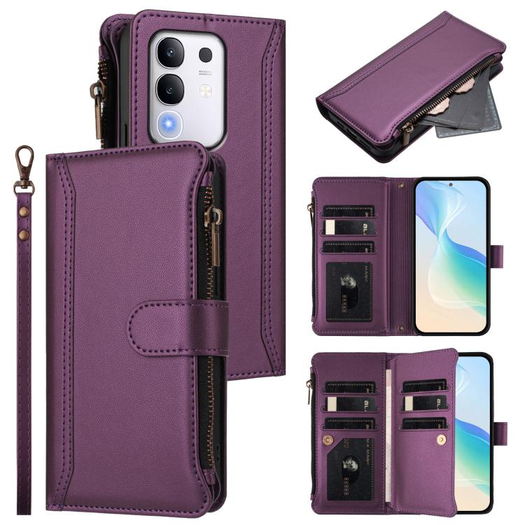 Magnetic Closure 9 Card Slots Zipper Leather Case with Hand Strap, For vivo X300 FE 5G Zeiss/S50 Pro Mini 5G, For vivo X300s, For vivo Y21 5G 2026 Global / Y05 4G, For vivo V70 FE 5G, For vivo X300 Ultra, For vivo X300 Pro, For vivo X300               ...