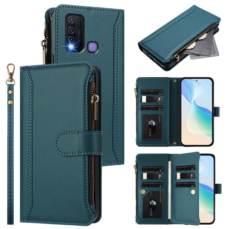 Magnetic Closure 9 Card Slots Zipper Leather Case with Hand Strap, For vivo Y33S 4G Global / Y21 2021, For vivo V20 / V21E 4G / Y73 2021, For vivo Y30 4G Global, For vivo Y19 / U3 / Y5S / Z5i / U20, For vivo Y17 / Y15 / Y12 Global