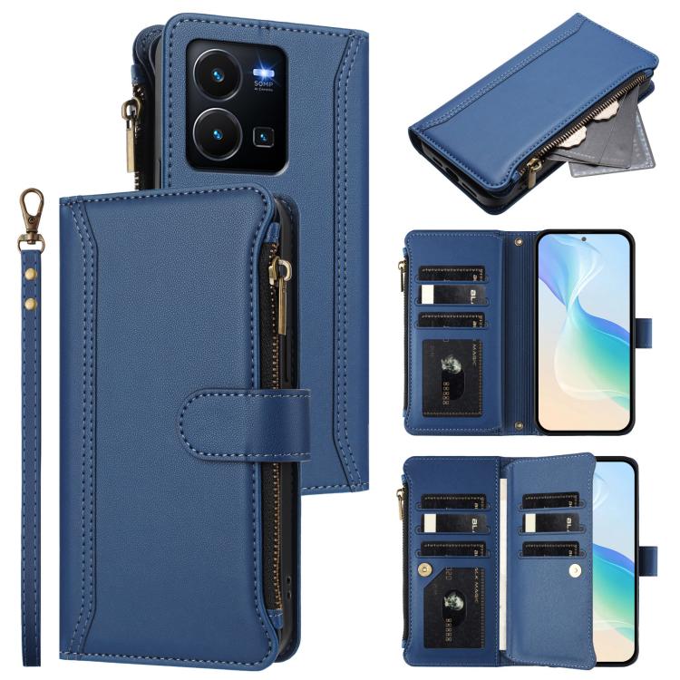 Magnetic Closure 9 Card Slots Zipper Leather Case with Hand Strap, For vivo X100 Pro 5G / X100S Pro 5G, For vivo X100S 5G, For vivo iQOO Z9X, For vivo Y20 / Y20i / Y20S / Y11S, For vivo iQOO Z9 5G / Z9 Turbo 5G, For vivo V30 5G Global                  ...