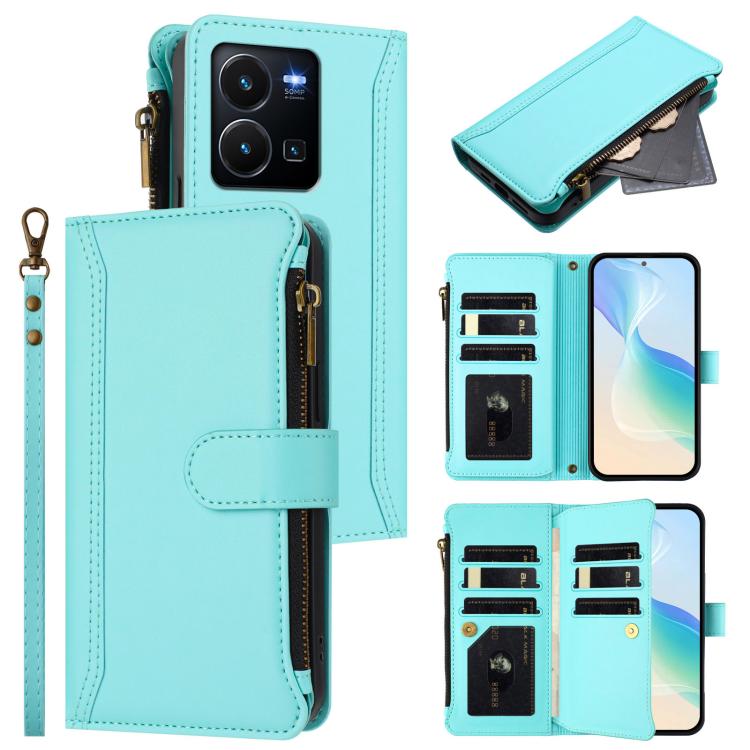 Magnetic Closure 9 Card Slots Zipper Leather Case with Hand Strap, For vivo X100 Pro 5G / X100S Pro 5G, For vivo X100S 5G, For vivo iQOO Z9X, For vivo Y20 / Y20i / Y20S / Y11S, For vivo iQOO Z9 5G / Z9 Turbo 5G, For vivo V30 5G Global                  ...