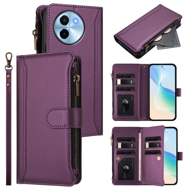 Magnetic Closure 9 Card Slots Zipper Leather Case with Hand Strap, For vivo V50 5G Global, For vivo S20 5G, For vivo S20 Pro 5G, For vivo Y19S 4G Global, For vivo X200 5G, For vivo X200 Pro mini, For vivo X200 Pro 5G, For vivo V40E 5G india / iQOO Z9s ...