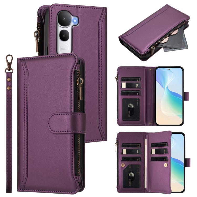 Magnetic Closure 9 Card Slots Zipper Leather Case with Hand Strap, For vivo X300 FE 5G Zeiss/S50 Pro Mini 5G, For vivo X300s, For vivo Y21 5G 2026 Global / Y05 4G, For vivo V70 FE 5G, For vivo X300 Ultra, For vivo X300 Pro, For vivo X300               ...