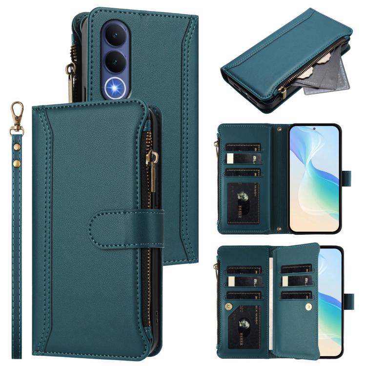Magnetic Closure 9 Card Slots Zipper Leather Case with Hand Strap, For vivo X300 FE 5G Zeiss/S50 Pro Mini 5G, For vivo X300s, For vivo Y21 5G 2026 Global / Y05 4G, For vivo V70 FE 5G, For vivo X300 Ultra, For vivo X300 Pro, For vivo X300               ...