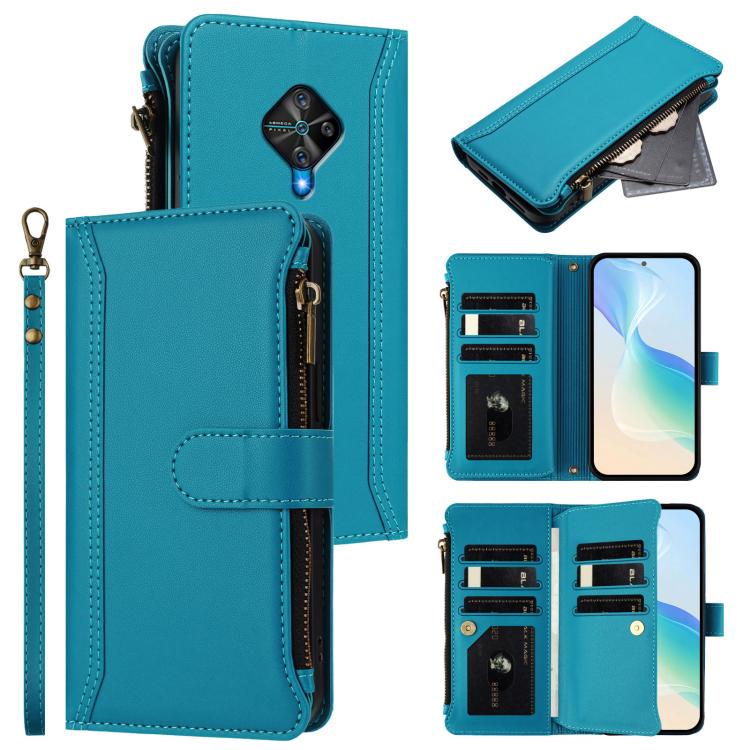 Magnetic Closure 9 Card Slots Zipper Leather Case with Hand Strap, For vivo Y400 5G Global, For vivo V60 5G Global, For vivo S30 Pro mini, For vivo S30, For vivo Y300 5G Global, For vivo Y200E 5G Global / V40 SE 5G, For vivo Y36 4G Global / Y27S 4G Glo...