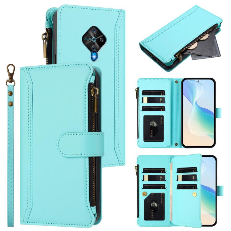 Magnetic Closure 9 Card Slots Zipper Leather Case with Hand Strap, For vivo Y400 5G Global, For vivo V60 5G Global, For vivo S30 Pro mini, For vivo S30, For vivo Y300 5G Global, For vivo Y200E 5G Global / V40 SE 5G, For vivo Y36 4G Global / Y27S 4G Glo...