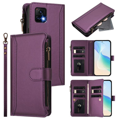 Magnetic Closure 9 Card Slots Zipper Leather Case with Hand Strap, For vivo Y400 5G Global, For vivo V60 5G Global, For vivo S30 Pro mini, For vivo S30, For vivo Y300 5G Global, For vivo Y200E 5G Global / V40 SE 5G, For vivo Y36 4G Global / Y27S 4G Glo...