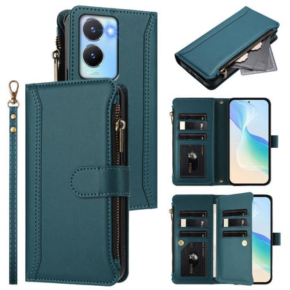 Magnetic Closure 9 Card Slots Zipper Leather Case with Hand Strap, For vivo Y400 5G Global, For vivo V60 5G Global, For vivo S30 Pro mini, For vivo S30, For vivo Y300 5G Global, For vivo Y200E 5G Global / V40 SE 5G, For vivo Y36 4G Global / Y27S 4G Glo...