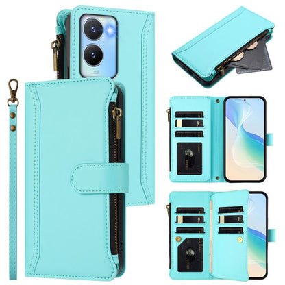 Magnetic Closure 9 Card Slots Zipper Leather Case with Hand Strap, For vivo Y400 5G Global, For vivo V60 5G Global, For vivo S30 Pro mini, For vivo S30, For vivo Y300 5G Global, For vivo Y200E 5G Global / V40 SE 5G, For vivo Y36 4G Global / Y27S 4G Glo...