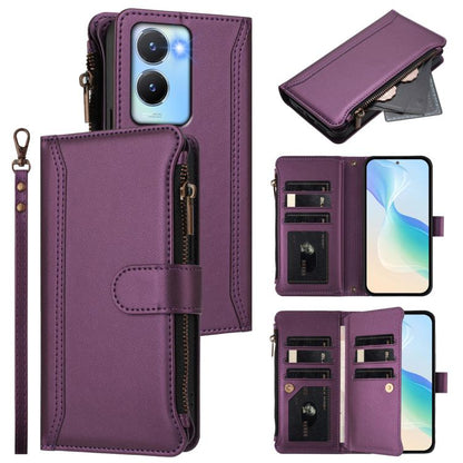 Magnetic Closure 9 Card Slots Zipper Leather Case with Hand Strap, For vivo Y400 5G Global, For vivo V60 5G Global, For vivo S30 Pro mini, For vivo S30, For vivo Y300 5G Global, For vivo Y200E 5G Global / V40 SE 5G, For vivo Y36 4G Global / Y27S 4G Glo...