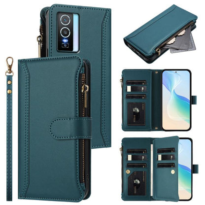 Magnetic Closure 9 Card Slots Zipper Leather Case with Hand Strap, For vivo Y400 5G Global, For vivo V60 5G Global, For vivo S30 Pro mini, For vivo S30, For vivo Y300 5G Global, For vivo Y200E 5G Global / V40 SE 5G, For vivo Y36 4G Global / Y27S 4G Glo...