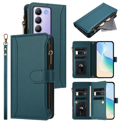 Magnetic Closure 9 Card Slots Zipper Leather Case with Hand Strap, For vivo Y400 5G Global, For vivo V60 5G Global, For vivo S30 Pro mini, For vivo S30, For vivo Y300 5G Global, For vivo Y200E 5G Global / V40 SE 5G, For vivo Y36 4G Global / Y27S 4G Glo...