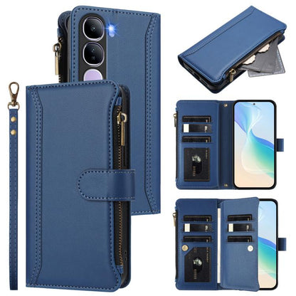 Magnetic Closure 9 Card Slots Zipper Leather Case with Hand Strap, For vivo Y400 5G Global, For vivo V60 5G Global, For vivo S30 Pro mini, For vivo S30, For vivo Y300 5G Global, For vivo Y200E 5G Global / V40 SE 5G, For vivo Y36 4G Global / Y27S 4G Glo...