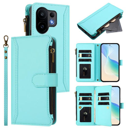 Magnetic Closure 9 Card Slots Zipper Leather Case with Hand Strap, For vivo Y400 5G Global, For vivo V60 5G Global, For vivo S30 Pro mini, For vivo S30, For vivo Y300 5G Global, For vivo Y200E 5G Global / V40 SE 5G, For vivo Y36 4G Global / Y27S 4G Glo...